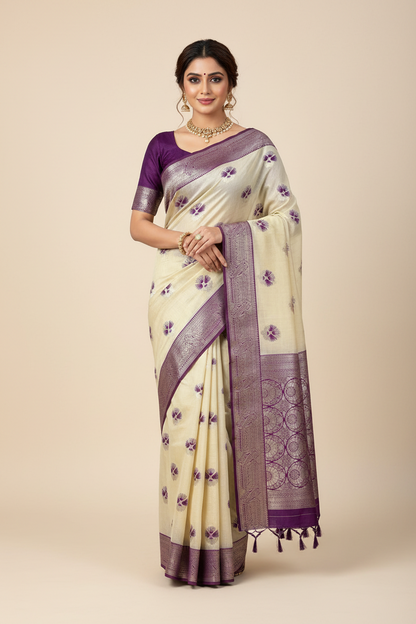 Banaras Katan Saree Tussar Colour with Katan Work Border