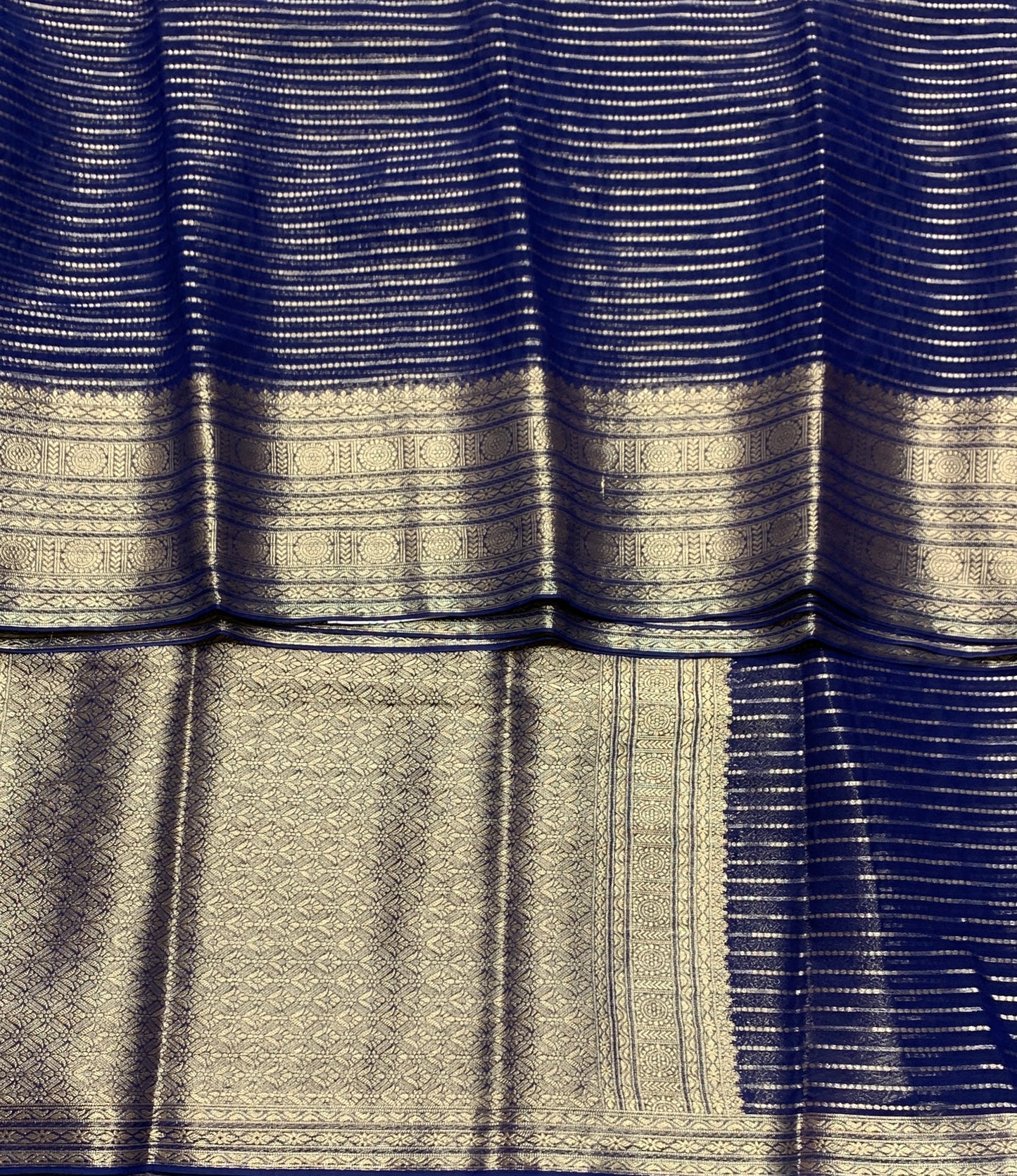Georgette Saree Blue Colour with Sliver Floral Design Border