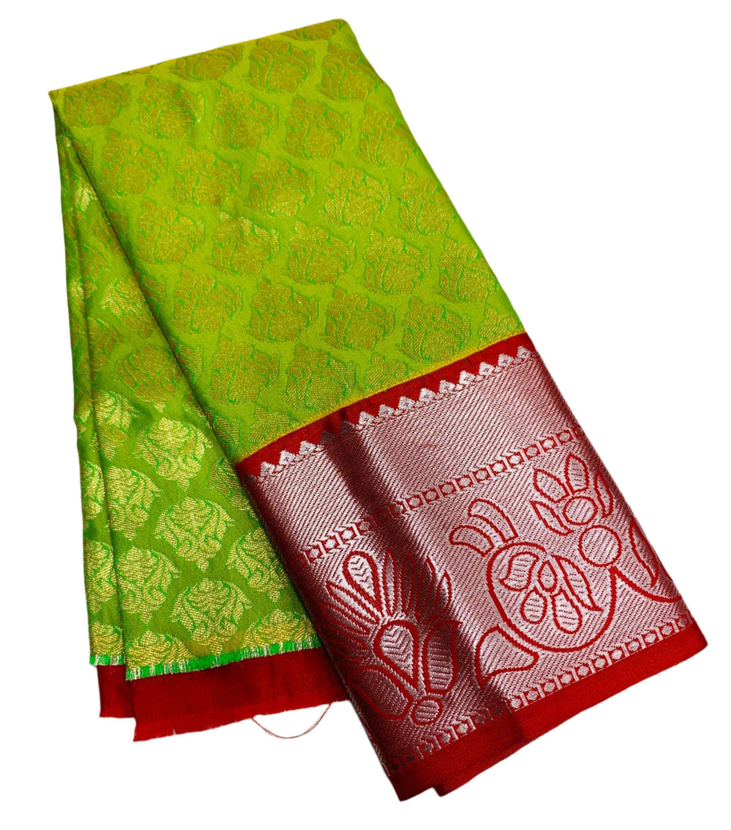 Lime Green Shade Vegan Silk Kids Pattu Pavadai with Contrast border for age 2 to 5