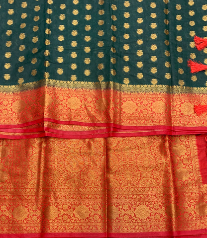 Crepe Saree Green Colour with Red Border