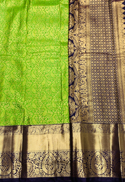 Olive Green Colour Semi Silk Saree with Big Brown Border