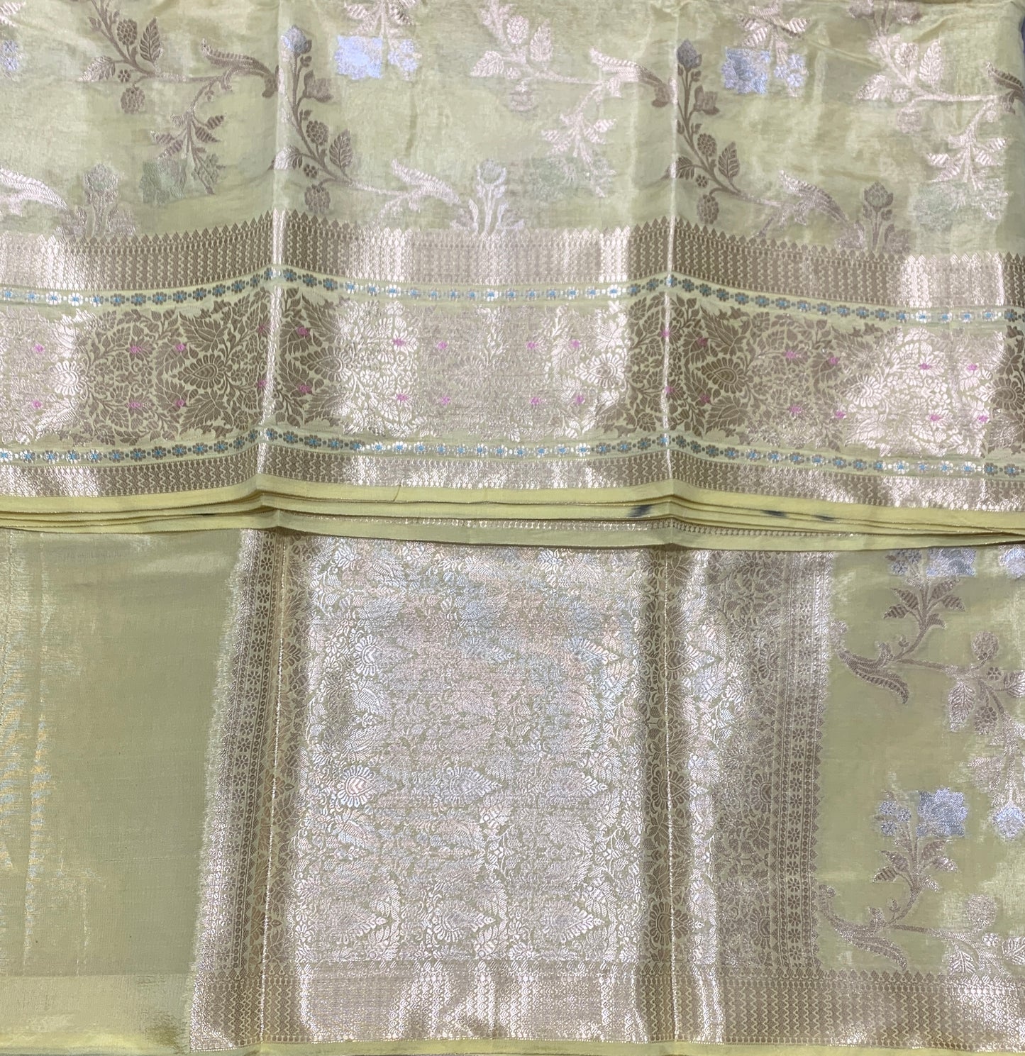 Meenakari Banaras Tissue Silk Saree Pastel Lime Green Colour