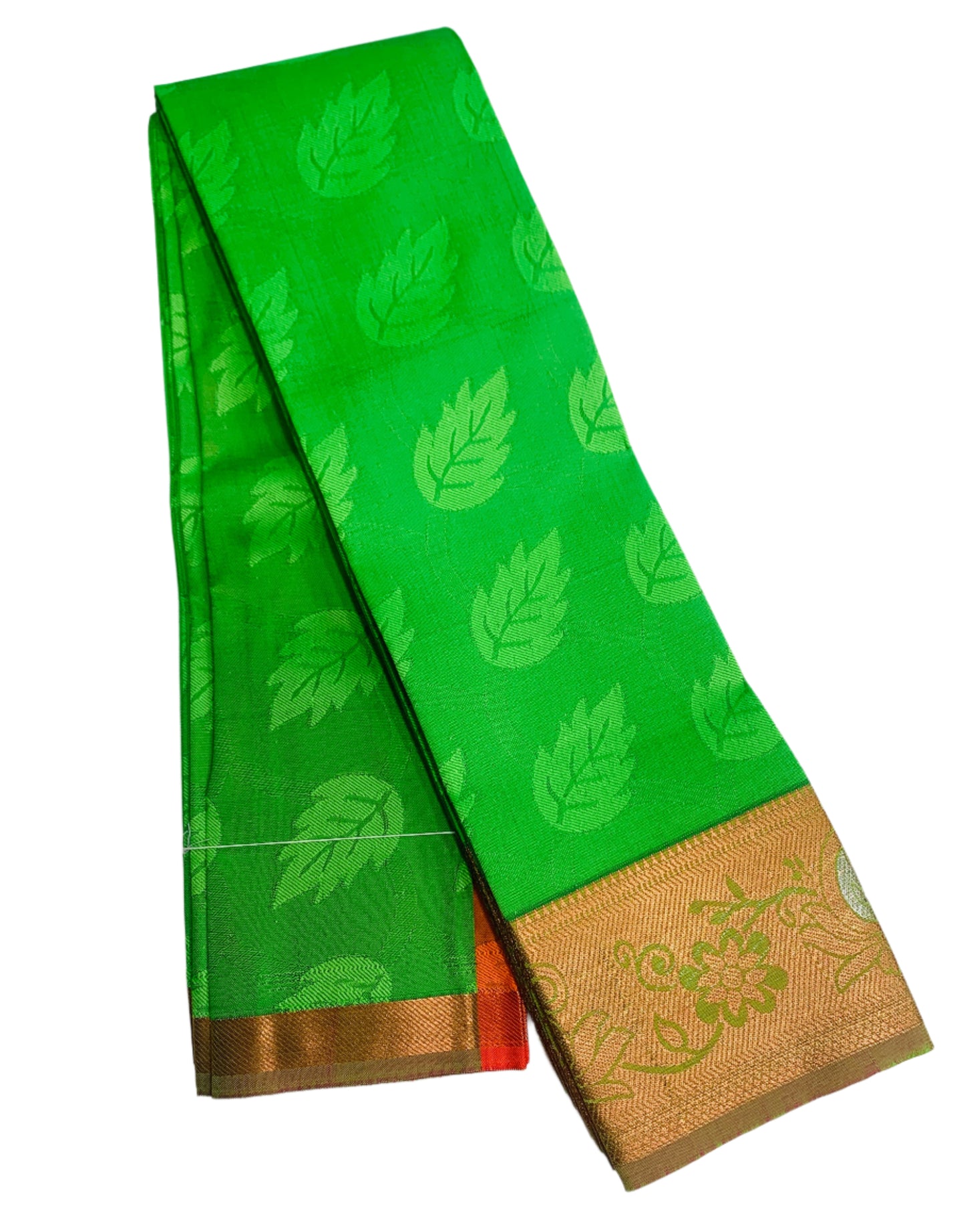 Synthetic Cotton Saree Light Green Shade with Copper Zari Border