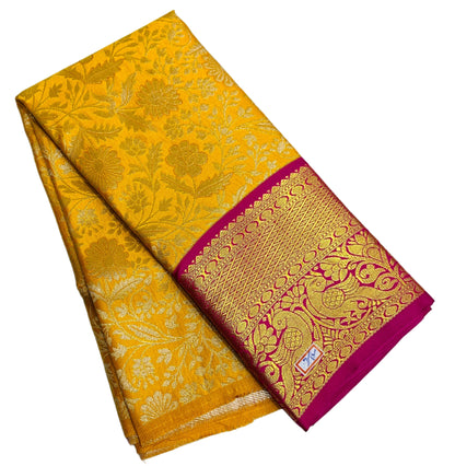 Yellow Shade Vegan Silk Kids Pattu Pavadai with Contrast Border for age 2 to 5