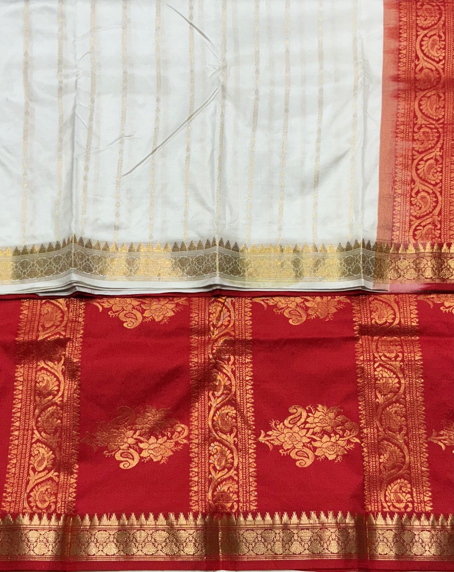 Pure Kanchipuram Silk Saree White Colour with Golden Border