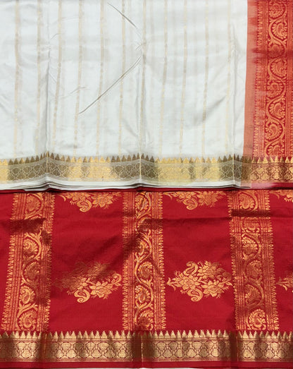 Pure Kanchipuram Silk Saree White Colour with Golden Border
