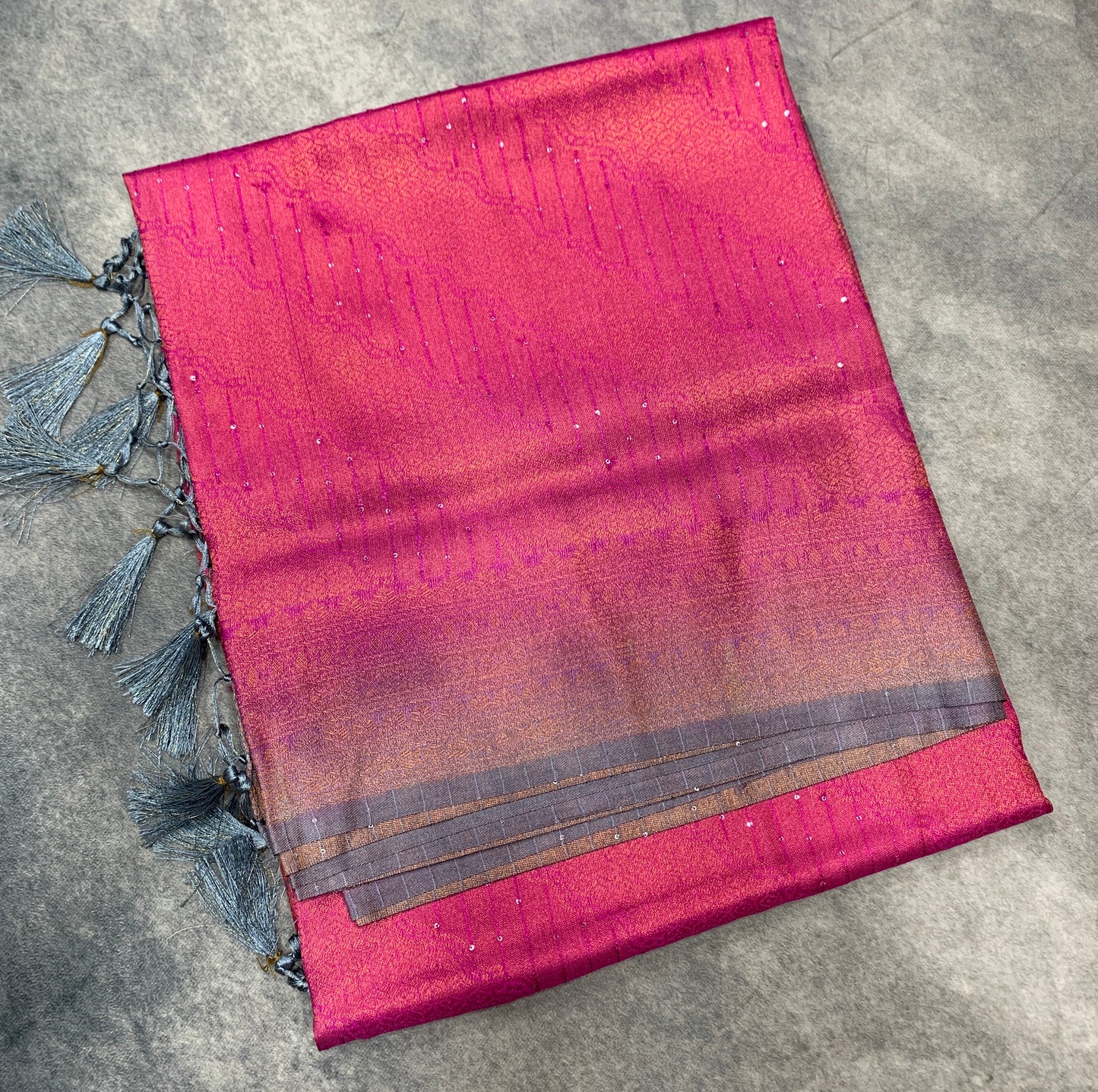 Soft Silk Saree Pink Colour and Stone Work with Gray Colour Pallu
