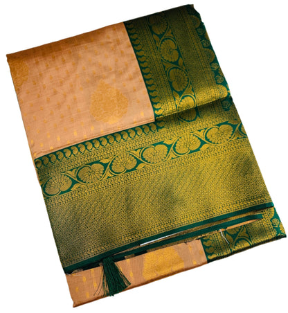 Art Silk Saree Sandal Shade with Green Border