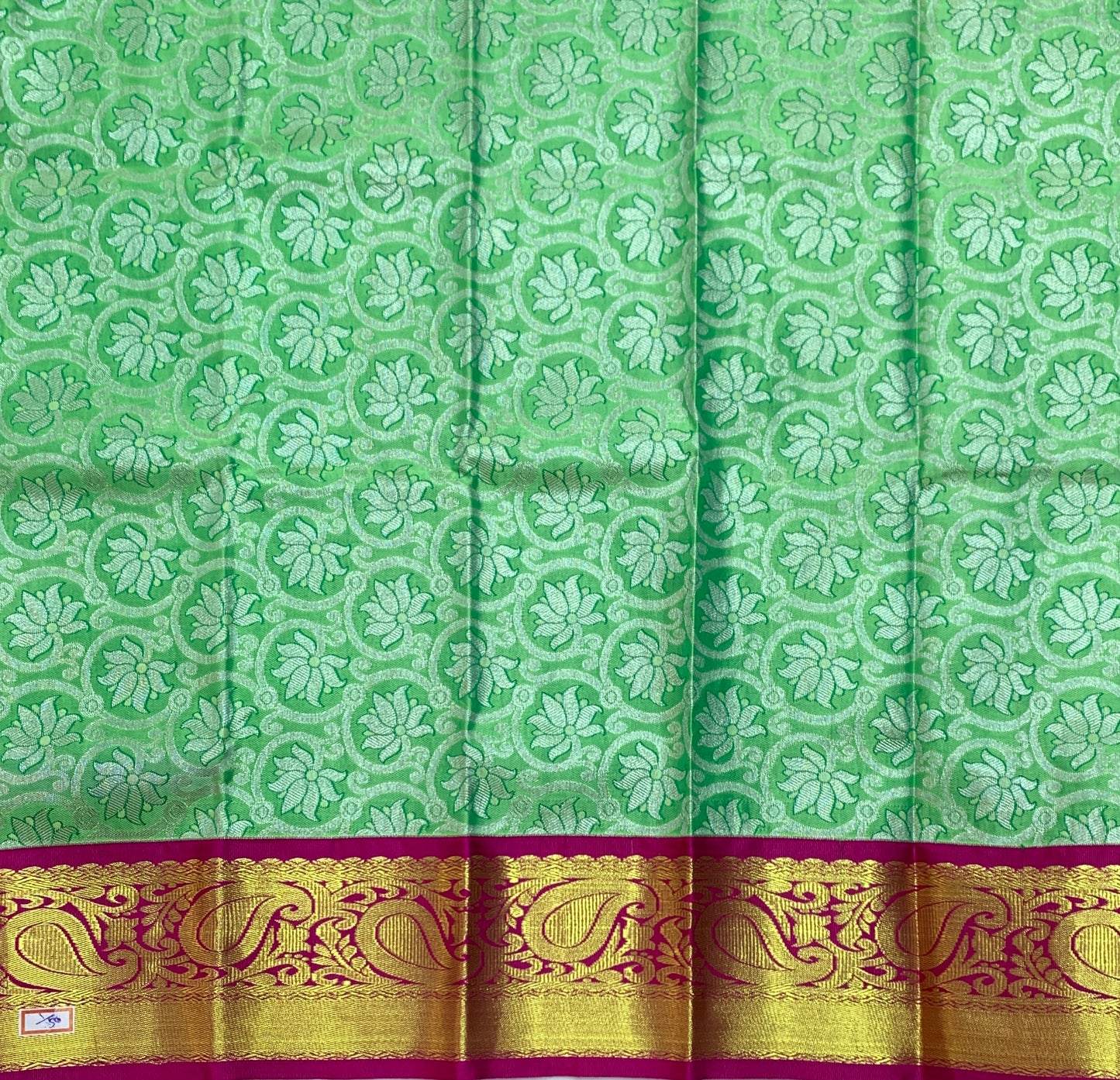 Light Green Shade Vegan Silk Kids Pattu Pavadai with Contrast Border for Newborn to 2 Years