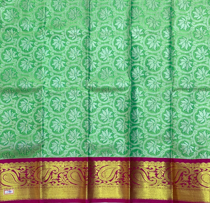 Light Green Shade Vegan Silk Kids Pattu Pavadai with Contrast Border for Newborn to 2 Years