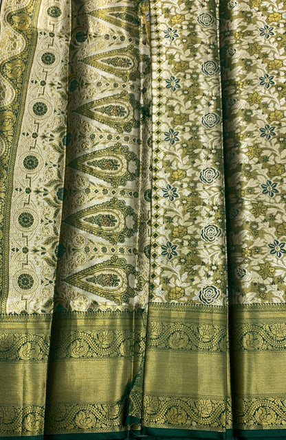 Fancy Tissue Saree Golden Colour with Green Border