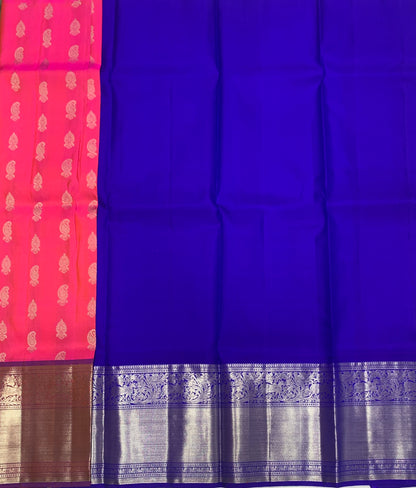 Baby Pink shade Pure Kanchipuram Kids Pattu Pavadai with contrast border for age 5 to 10