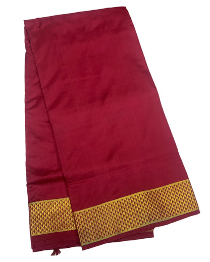 9 yards Pure Kanchipuram Silk Saree Maroon with Large Border