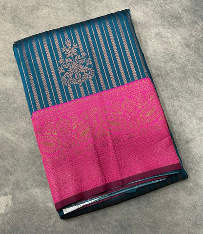 Soft Silk Casual Saree Sky Blue Colour with Peachish Pink Colour Border