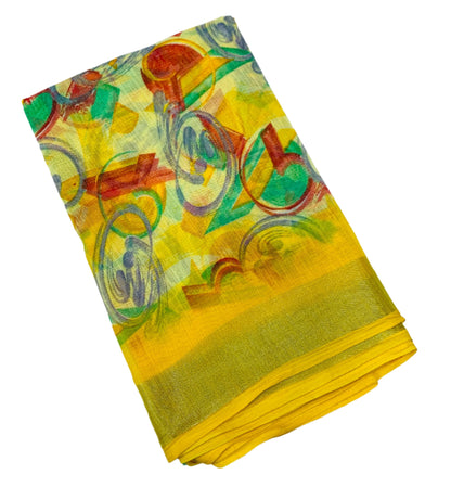 Jute Cotton Saree Yellow Shade with Thread Border