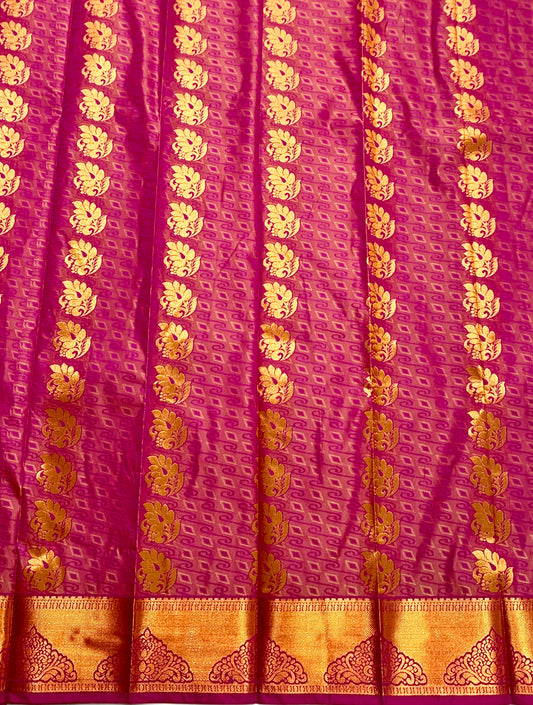 Vegan Silk Saree Pink shade with Copper Border