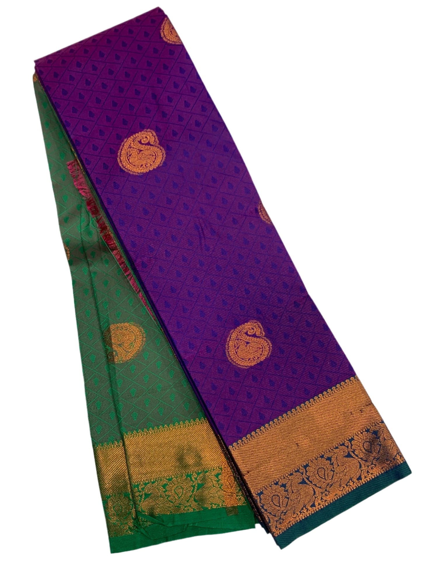 Purple Colour Silk Cotton Saree with Copper Zari Border