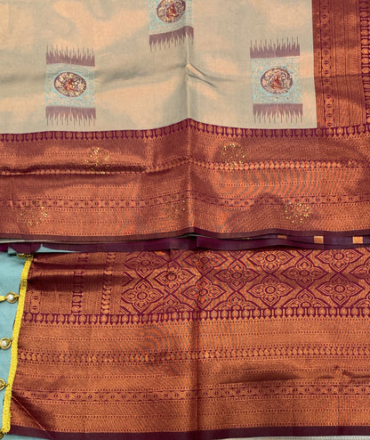Art Silk Saree Light Gray Colour and Stone Work with Magenta Border