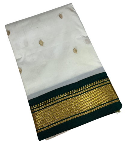 Pure Kanchipuram Silk Saree White Colour with Green Border