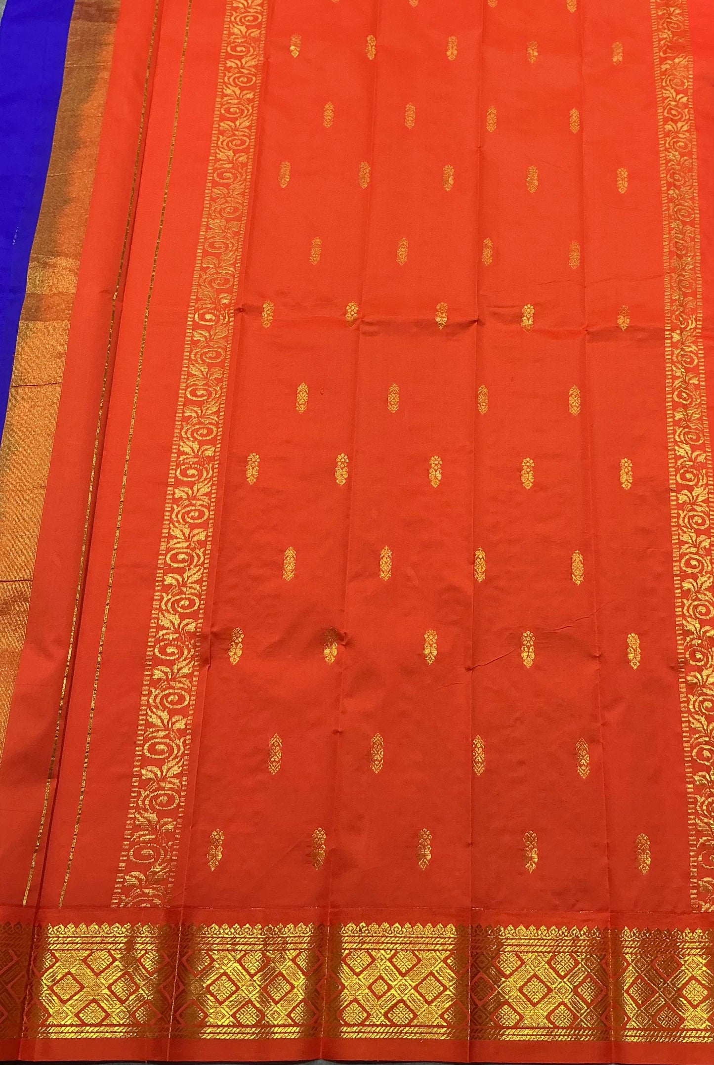 Semi Silk Saree Violet Colour with Orange and Gold Zari Border