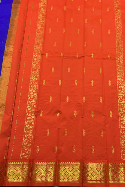 Semi Silk Saree Violet Colour with Orange and Gold Zari Border