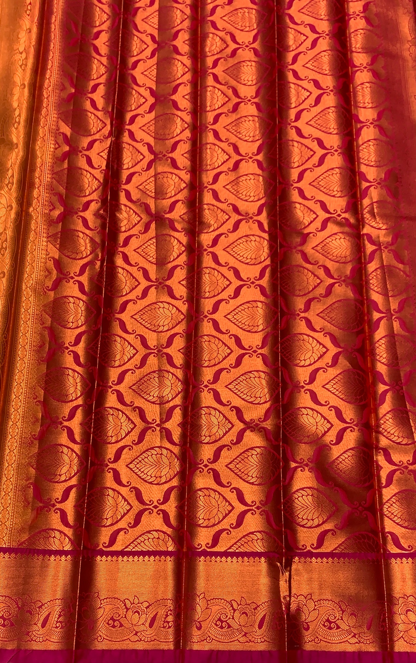 Vegan Silk Saree Lime Green Colour with Pink and Copper Border