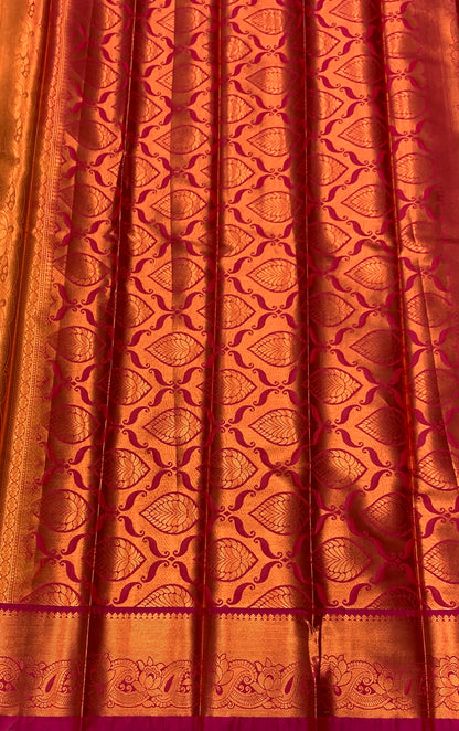 Vegan Silk Saree Lime Green Colour with Pink and Copper Border