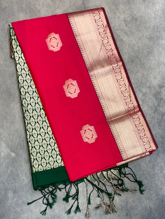 Art Silk Saree Reddish Pink with Copper Zari Border