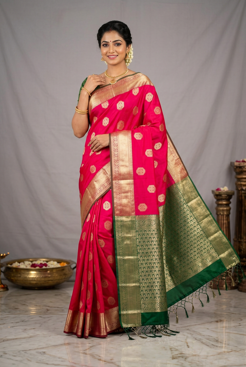 Art Silk Saree Reddish Pink with Copper Zari Border