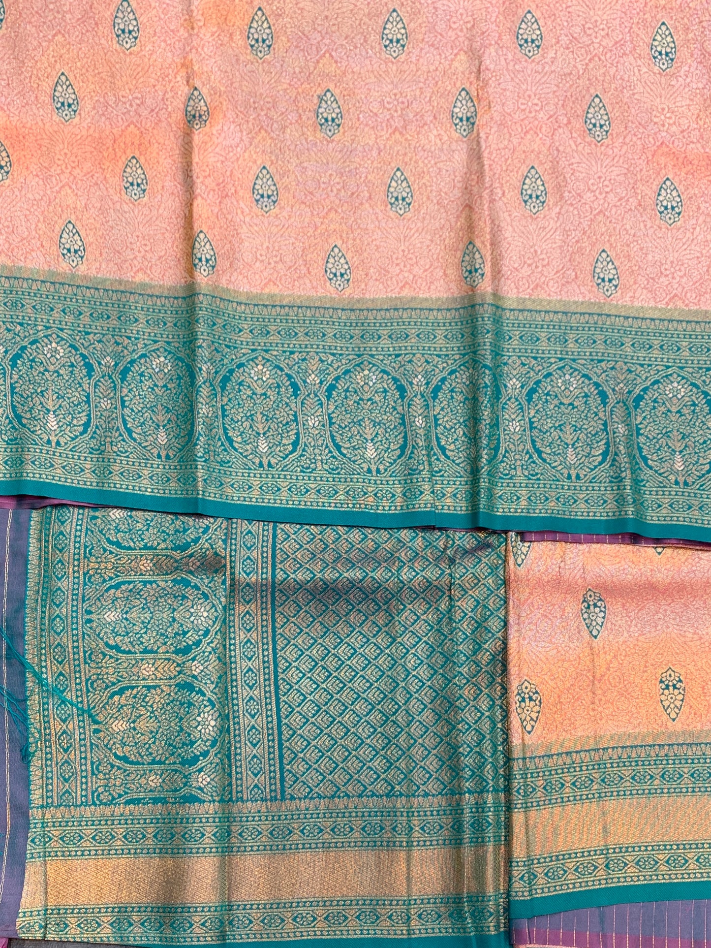 Fancy Tissue Saree Golden Pink Colour with Sapphire Border