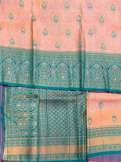 Fancy Tissue Saree Golden Pink Colour with Sapphire Border