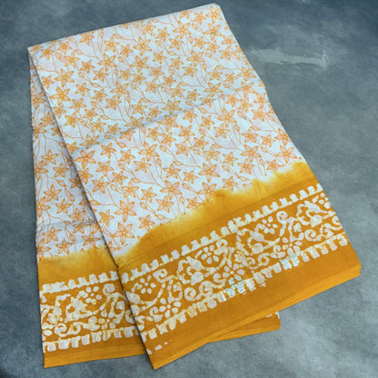 Chettinad Sungudi Cotton White Colour with Yellow Colour Border