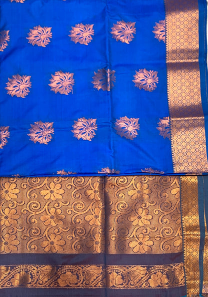 Soft Vegan Silk Saree Blue shade with Floral Design