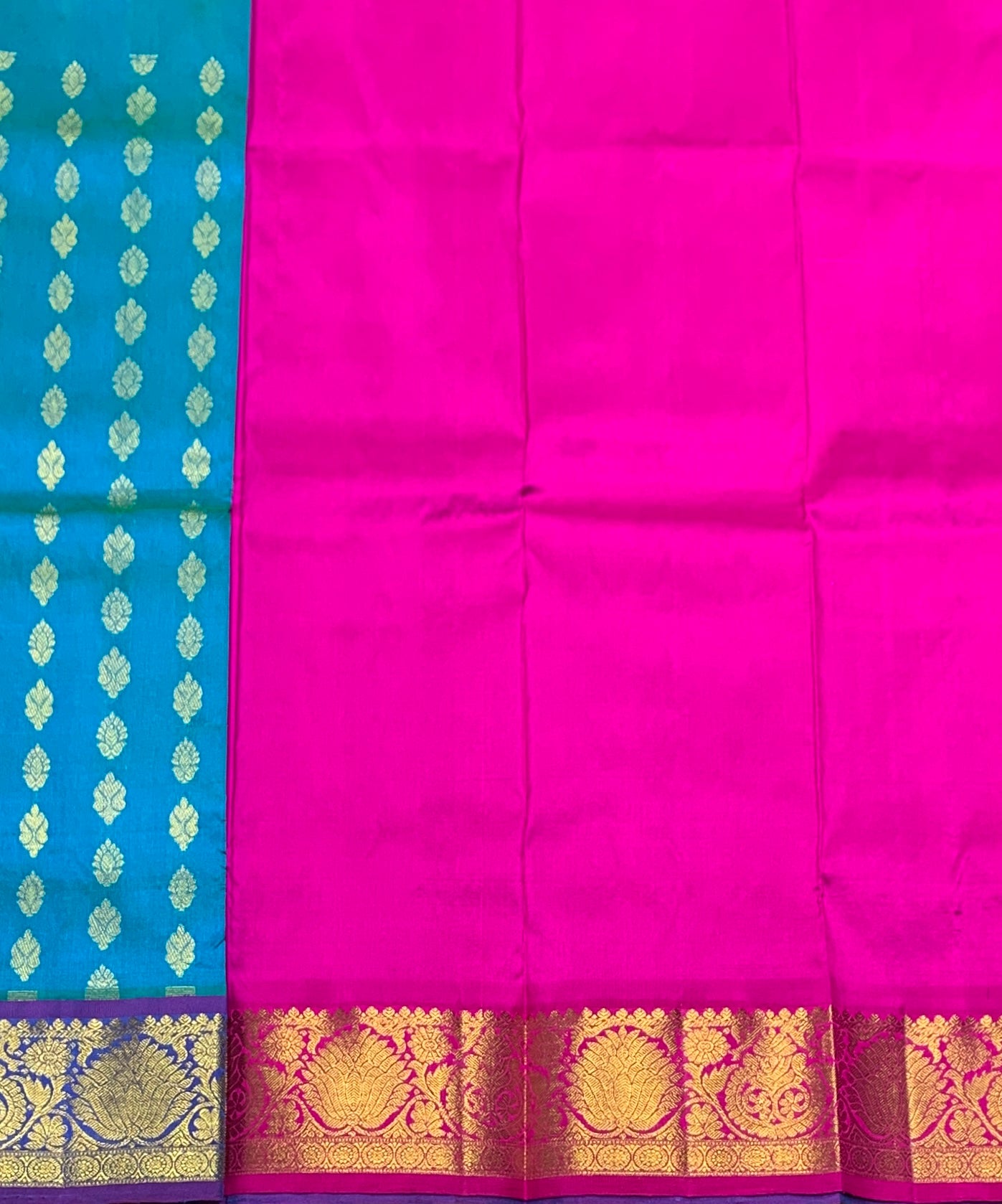 Sky Blue Shade Pure Kanchipuram Kids Pattu Pavadai with Contrast Border for Newborn to 2 Years