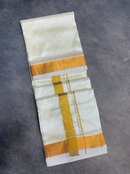 Art Silk Dhoti 8 Mulam Cream with Medium Gold Zari Border