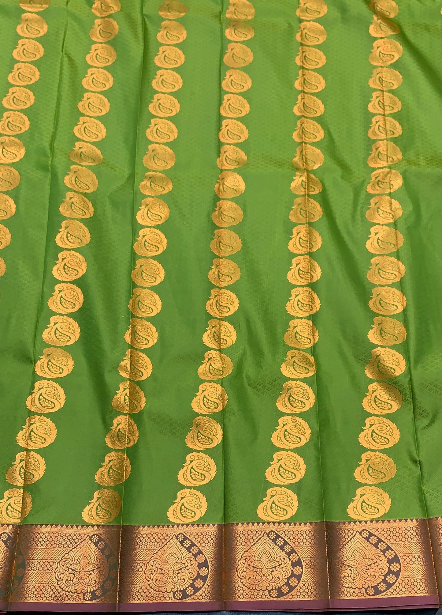 Vegan Silk Saree Olive Green Colour Saree with Copper Border