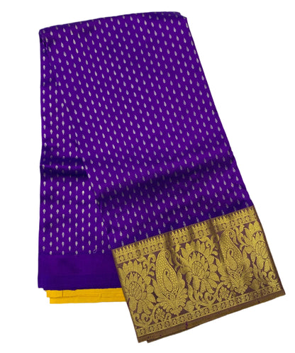 Violet Shade Pure Kanchipuram Kids Pattu Pavadai with Contrast border for age 2 to 5