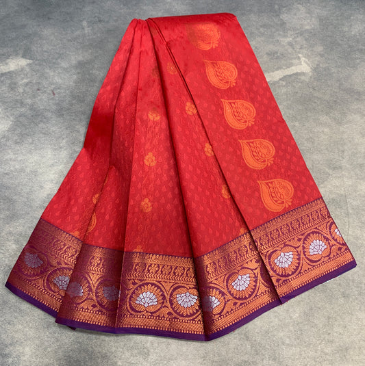 Vegan Silk Saree Maroon Colour Saree with Copper Border