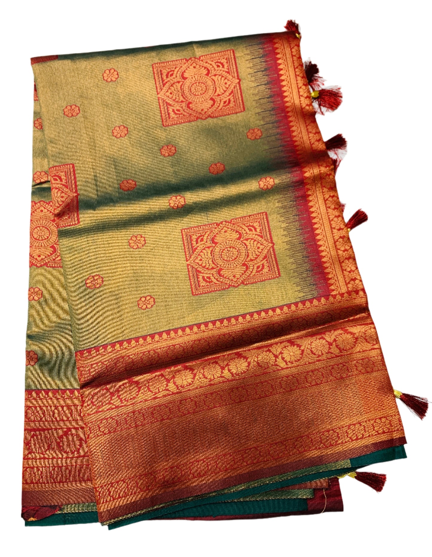 Art Silk Green Colour Saree with Maroon Border