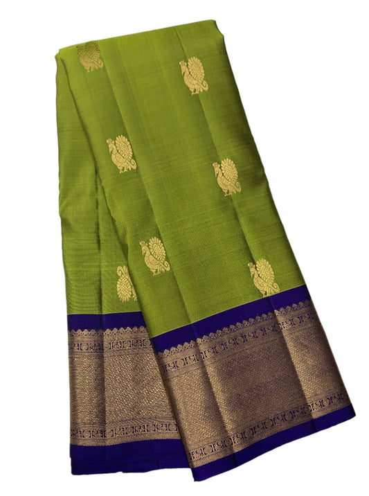 Pure Kanchipuram Silk Olive Green Colour with Blue Border