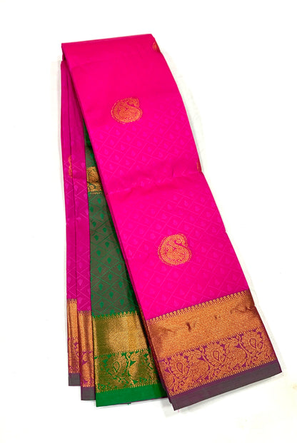 Rani Pink Shade Silk Cotton Saree with Copper Zari Border