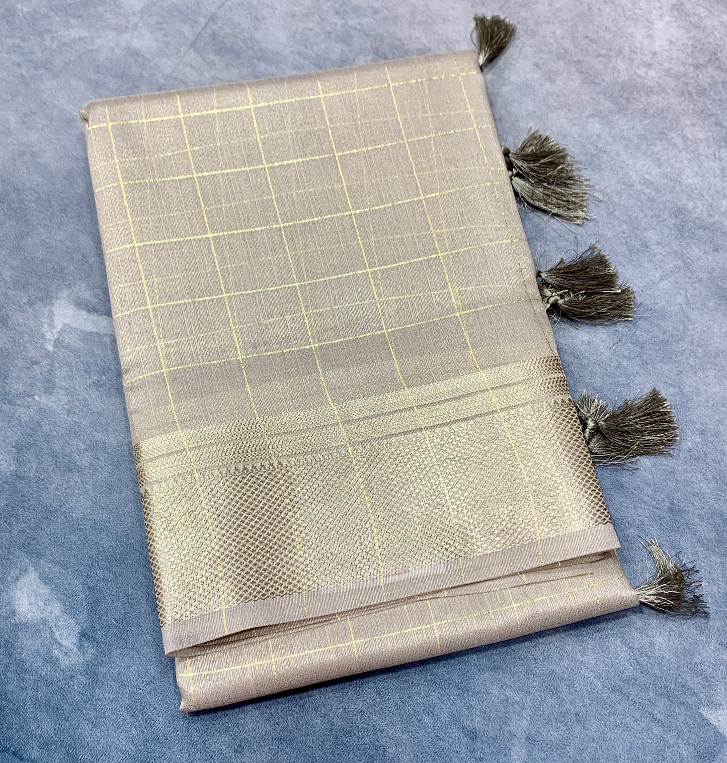 Banaras Katan Saree Light Brown Colour with Katan Work Border