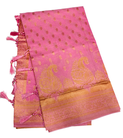 Banaras Katan Saree Baby Pink Colour with Katan Work Border