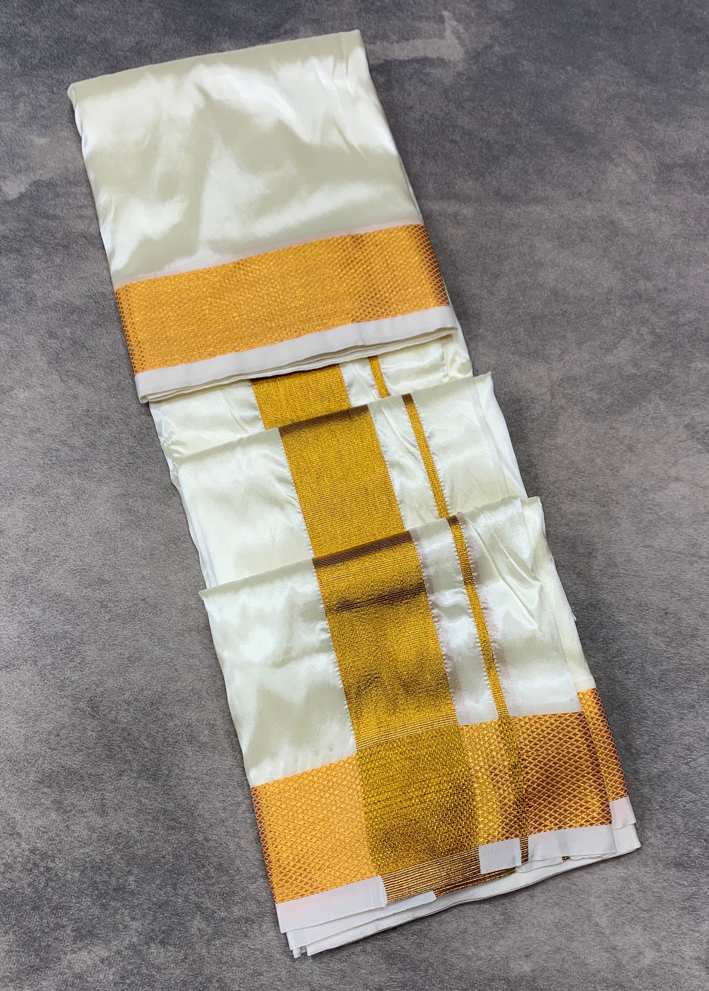 Art Silk Dhoti 8X4 Cream Colour with Large Border