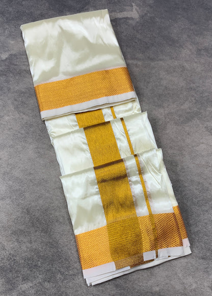 Art Silk Dhoti 8X4 Cream Colour with Large Border