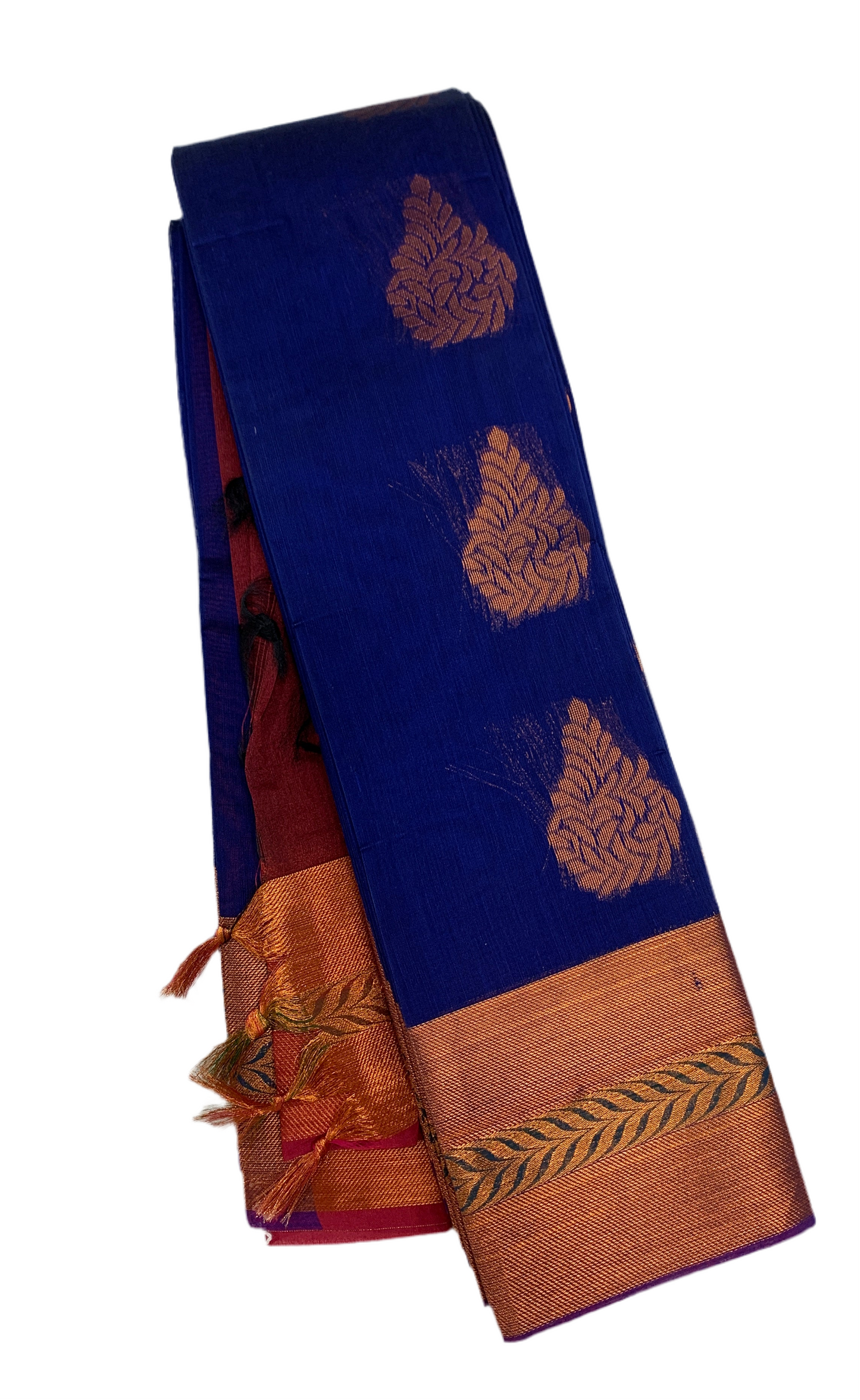 Ink Blue Shade Silk Cotton Saree with Copper Zari Border