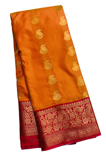 Vegan Silk Saree Light Orange shade with Blue Border