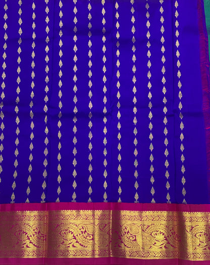 Blue shade Pure kanchipuram Kids Pattu Pavadai with contrast border for newborn to 2 Years