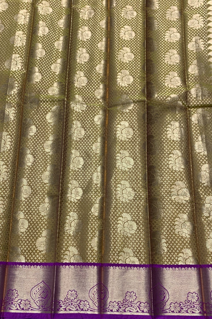 Vegan Silk Saree Mustard Colour with Pink and Copper Border