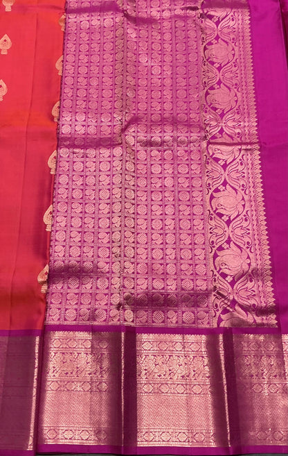 Pure Kanchipuram Silk Saree Peachish Pink Colour with Pink Boder